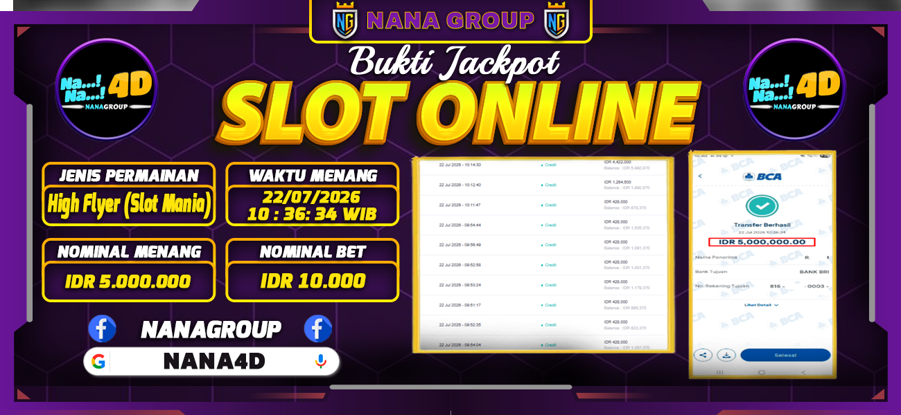 Bukti Kemenangan Besar Dibayar lunas Member NANA4D RP 5.000.000, 22 Juli 2026